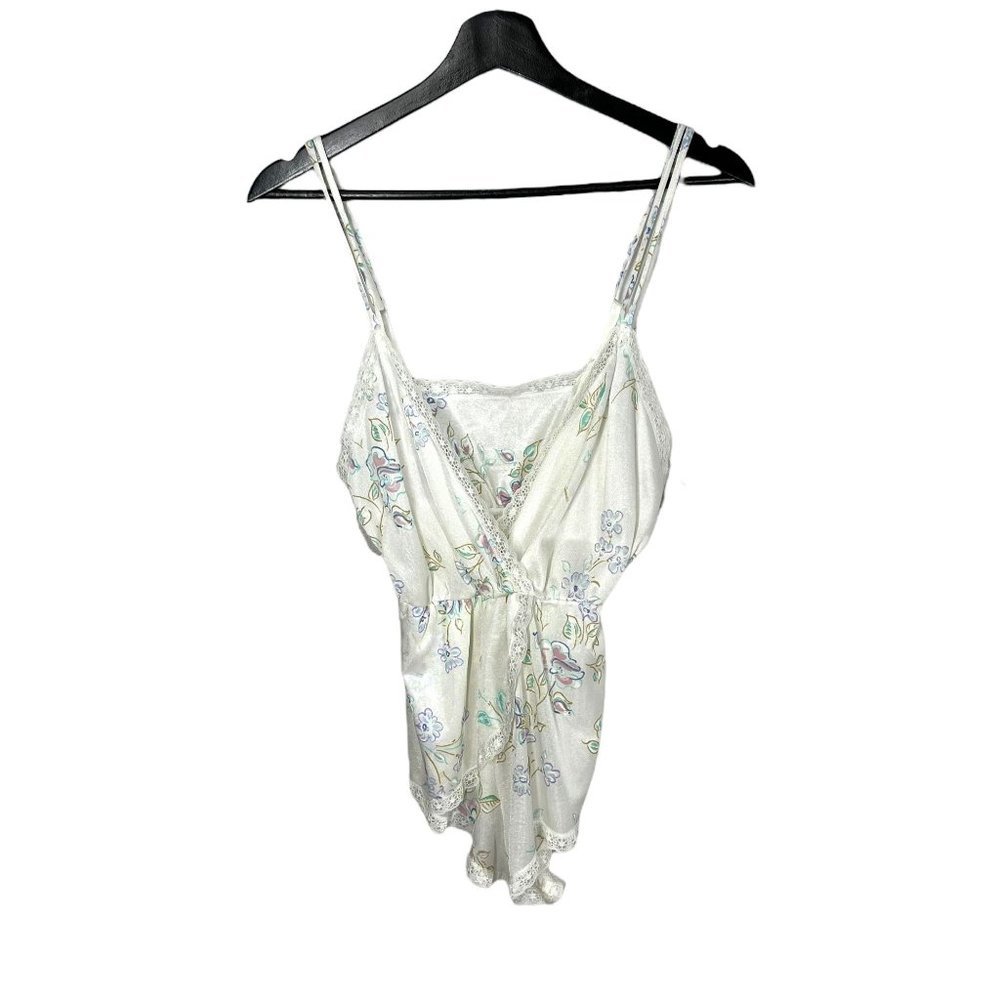 Vintage 90s White Floral V Neck Sleep Romper Medium